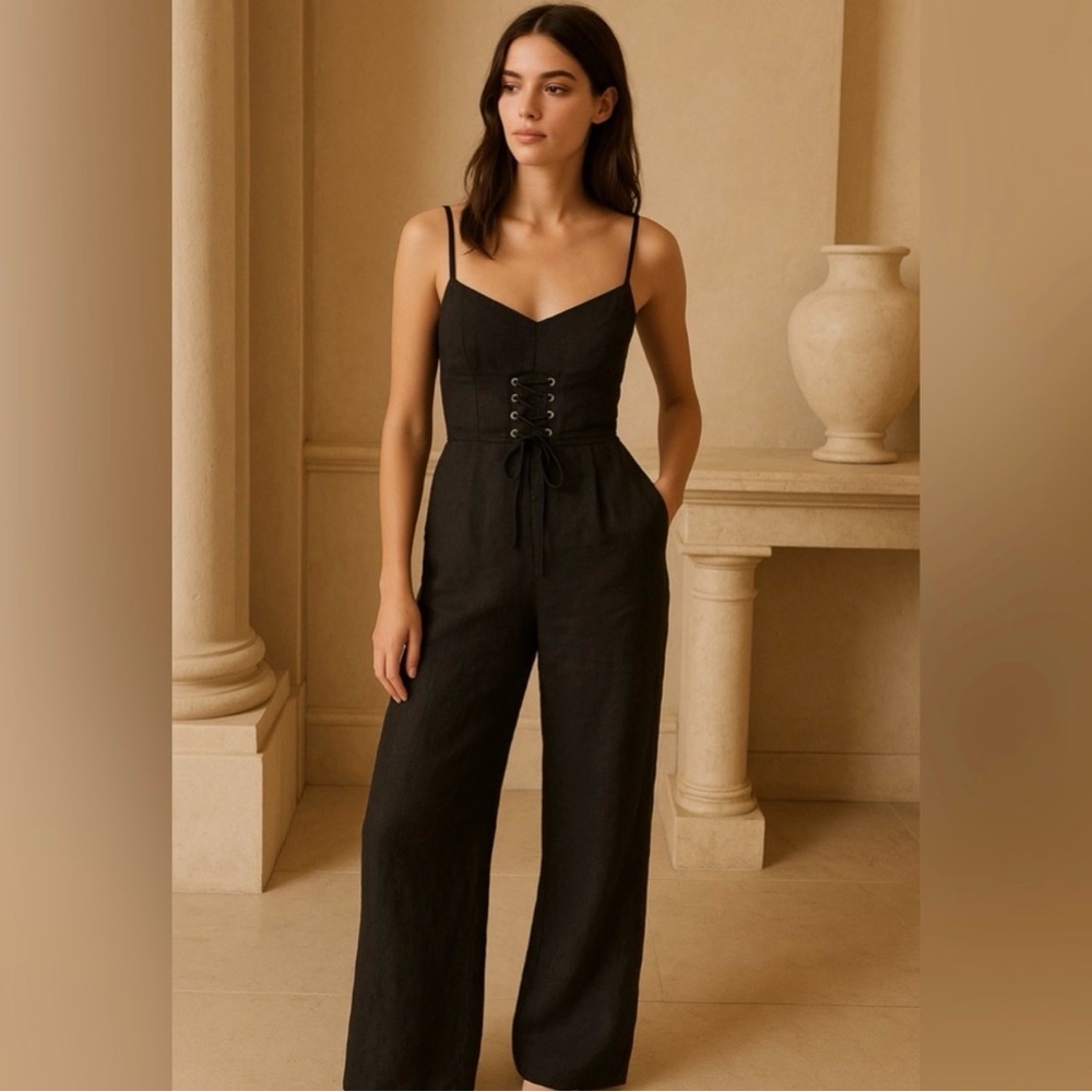 Reformation 75 Black Pace Jumpsuit